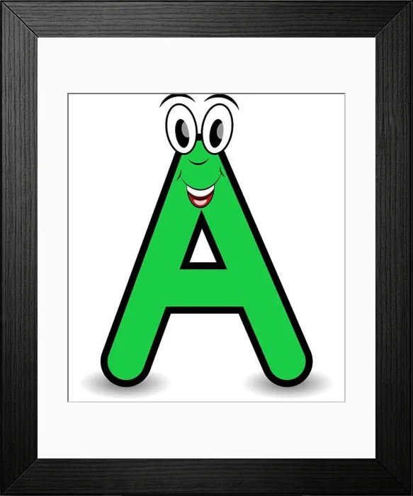 Framed Print : Funny cartoon styled font letter A with smiling face vector alphabet illustration