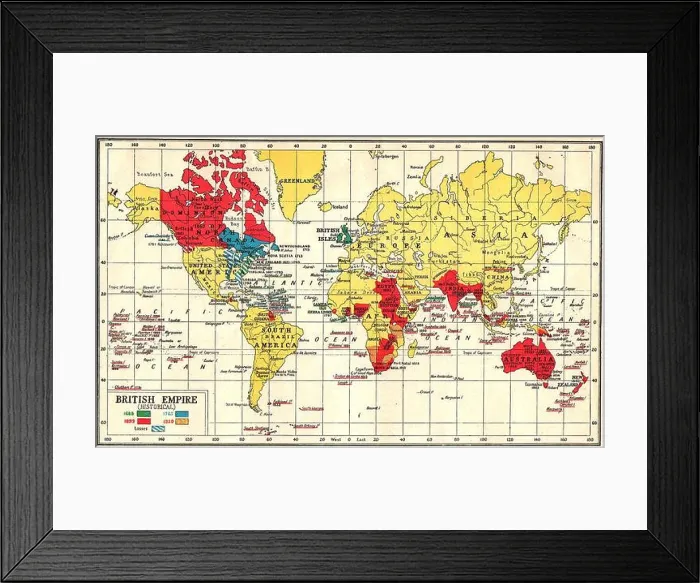 Framed Print : A coloured British empire map 1920 showing its expansion since 1688 (and losses) with dates Framed Print : A coloured British empire map 1920 showing its expansion since 1688 (and losses) with dates