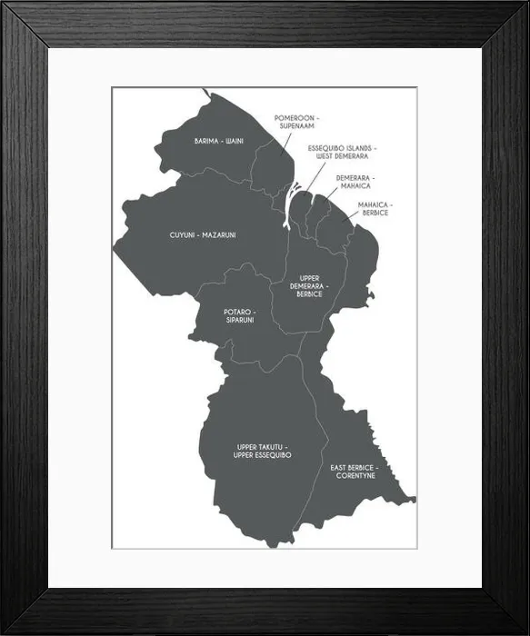 Framed Print : Vector map of Guyana with regions and administrative divisions. Editable and clearly labeled layers Framed Print : Vector map of Guyana with regions and administrative divisions. Editable and clearly labeled layers