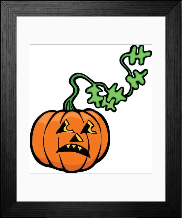 Framed Print : cartoon jack o lantern with long leafy stem Framed Print : cartoon jack o lantern with long leafy stem
