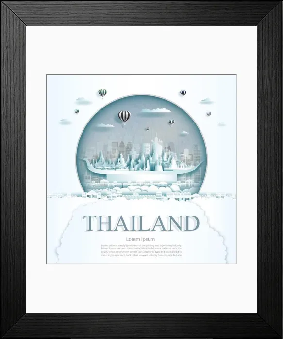 Framed Print : Travel Thailand monument with ancient and city modern building in circle background Framed Print : Travel Thailand monument with ancient and city modern building in circle background