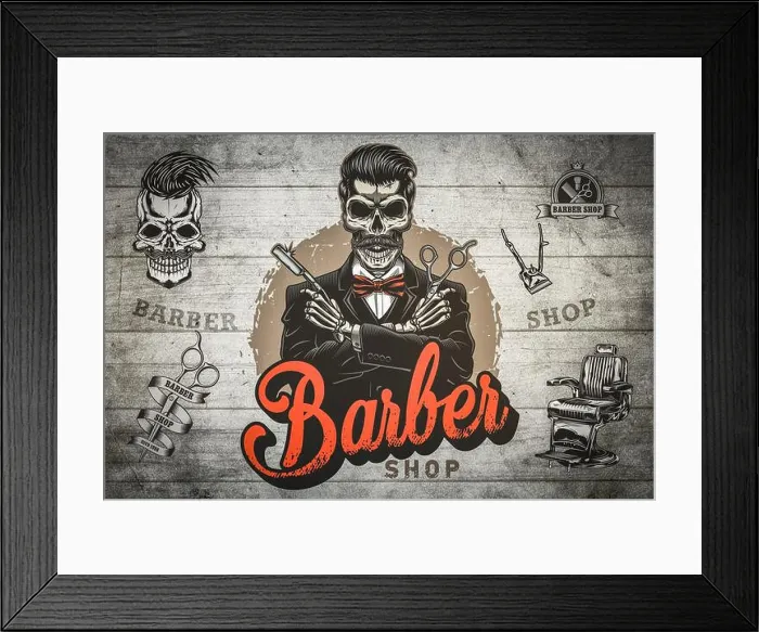 Framed Print : 3D wallpaper barber shop is a special and unique.3D illustration Framed Print : 3D wallpaper barber shop is a special and unique.3D illustration