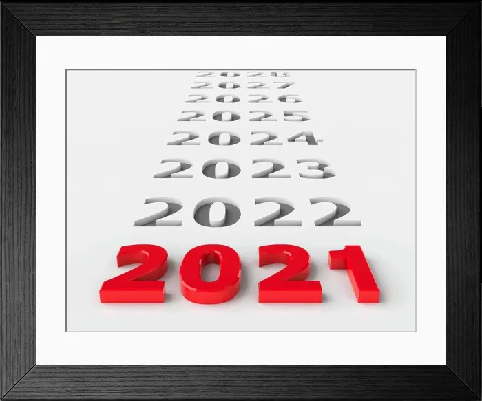 Framed Print : 2021 future represents the new year 2021, three-dimensional rendering, 3D illustration Framed Print : 2021 future represents the new year 2021, three-dimensional rendering, 3D illustration