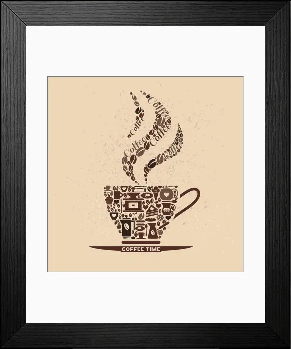Framed Print : Vector illustration of icon or logo of brown colored coffee cup made of coffee beans Framed Print : Vector illustration of icon or logo of brown colored coffee cup made of coffee beans
