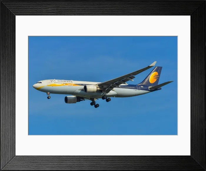 Framed Print : Singapore - Mar 27, 2019. VT-JWW Jet Airways Airbus A330-200 landing at Changi Airport (SIN)
