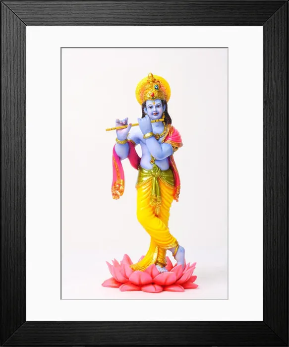 Framed Print : Clay statue of god krishna playing flute standing on lotus