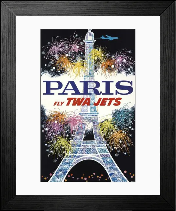Framed Print : A gorgeous 1960 vintage travel poster for flying to Paris in France with TWA Framed Print : A gorgeous 1960 vintage travel poster for flying to Paris in France with TWA