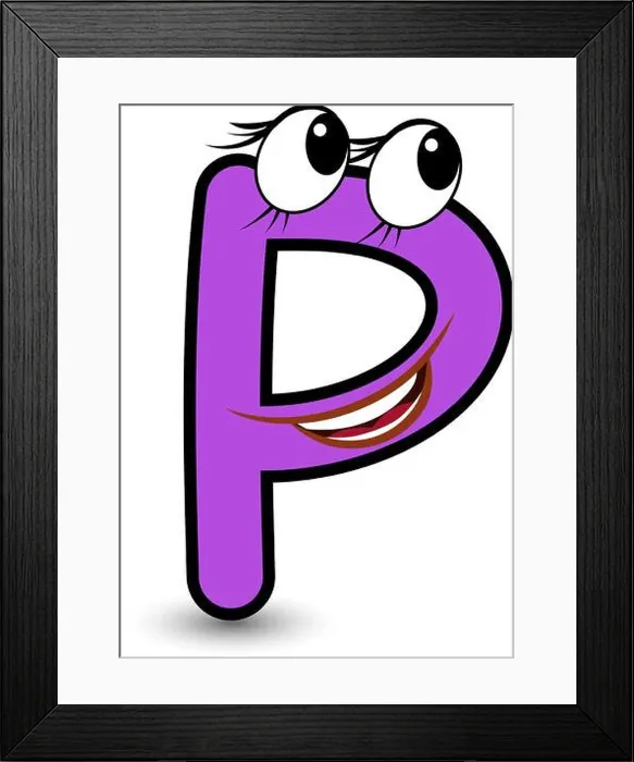 Framed Print : Funny hand-drawn cartoon styled font colorful letter P with smiling face vector alphabet illustration isolated on white Framed Print : Funny hand-drawn cartoon styled font colorful letter P with smiling face vector alphabet illustration isolated on white