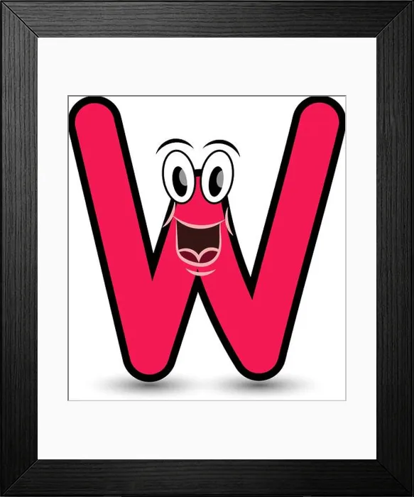 Framed Print : Funny hand drawn cartoon styled font colorful letter W with smiling face vector alphabet illustration isolated on white Framed Print : Funny hand drawn cartoon styled font colorful letter W with smiling face vector alphabet illustration isolated on white