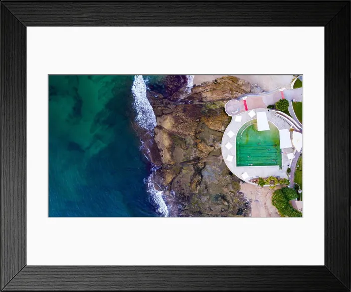 Framed Print : Aerial images of Kings Beach, including the saltwater pool and ocean, in Queensland, Australia Framed Print : Aerial images of Kings Beach, including the saltwater pool and ocean, in Queensland, Australia