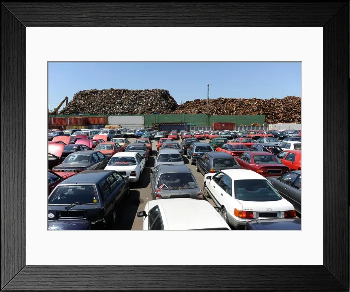 Framed Print : Germany Hamburg, used old cars await export to africa Cotonou Benin at pier in Hamburg port Framed Print : Germany Hamburg, used old cars await export to africa Cotonou Benin at pier in Hamburg port