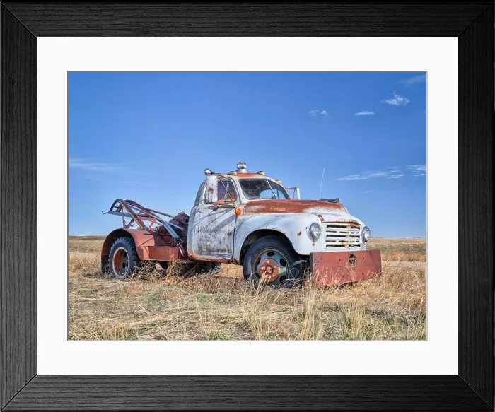 Framed Print : old rusty towing truck on a prairie, early spring scenery in Colorado Framed Print : old rusty towing truck on a prairie, early spring scenery in Colorado