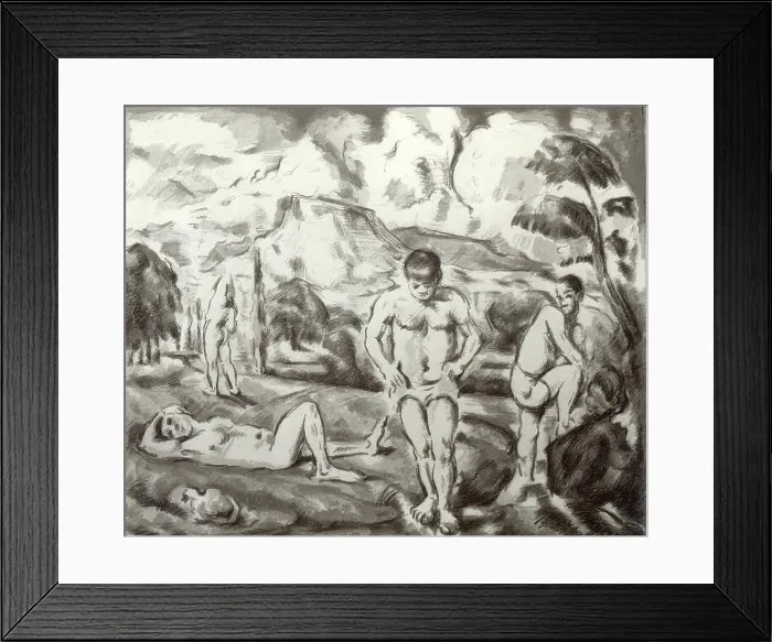 Framed Print : Paul Cézanne's The Bathers (Large Plate) illustrates a group of figures bathing in a serene landscape Framed Print : Paul Cézanne's The Bathers (Large Plate) illustrates a group of figures bathing in a serene landscape