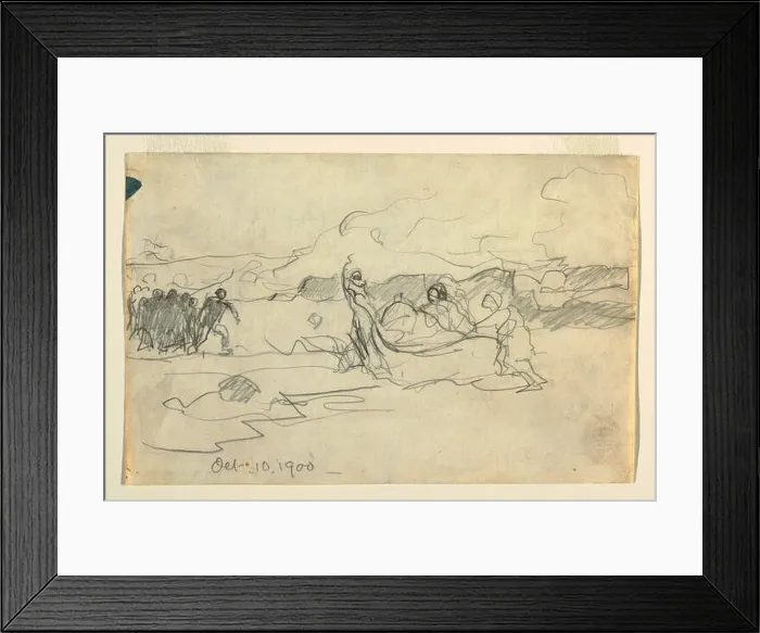Framed Print : English: Drawing, Fishermen Beaching a Dory Framed Print : English: Drawing, Fishermen Beaching a Dory