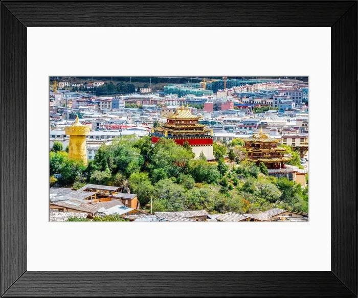 Framed Print : Dafo Big Buddha temple aerial view and Guishan park scenic in Dukezong old town in Shangri-La Yunnan China Framed Print : Dafo Big Buddha temple aerial view and Guishan park scenic in Dukezong old town in Shangri-La Yunnan China