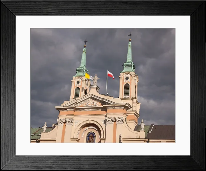 Framed Print : Old church with polish flags in Warsaw Poland Framed Print : Old church with polish flags in Warsaw Poland