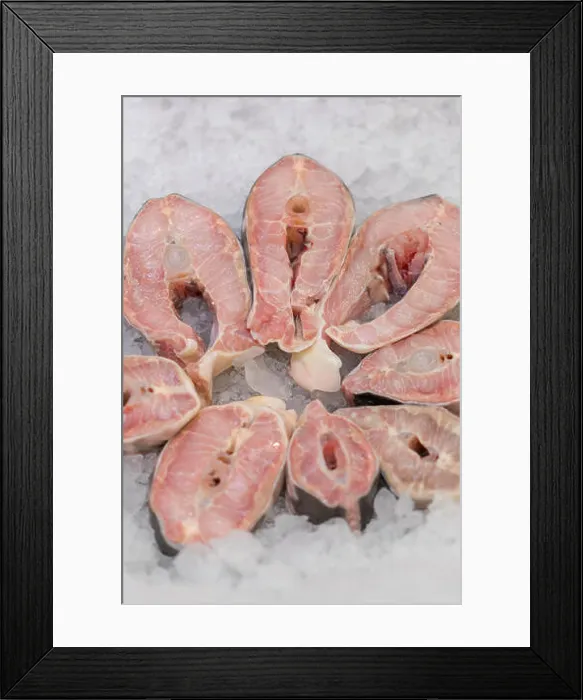 Framed Print : steaks of sea fish on ice. White snapper steak on ice Framed Print : steaks of sea fish on ice. White snapper steak on ice