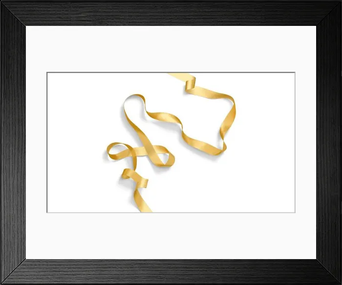 Framed Print : Blank gold satin ribbon mockup, top view Framed Print : Blank gold satin ribbon mockup, top view