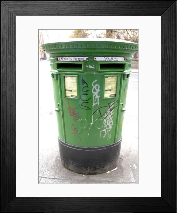 Framed Print : green post box postal mail letters dublin eire irish ireland vertical colour color real genuine graffiti tagging city Framed Print : green post box postal mail letters dublin eire irish ireland vertical colour color real genuine graffiti tagging city