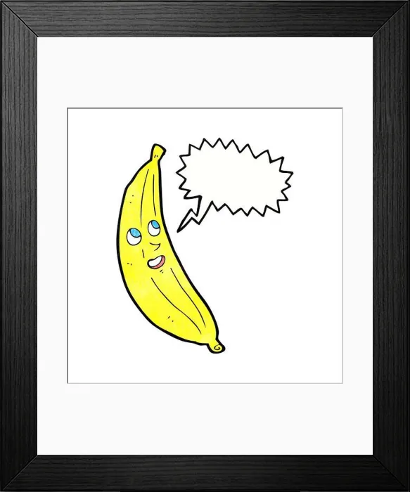 Framed Print : cartoon happy banana with speech bubble Framed Print : cartoon happy banana with speech bubble