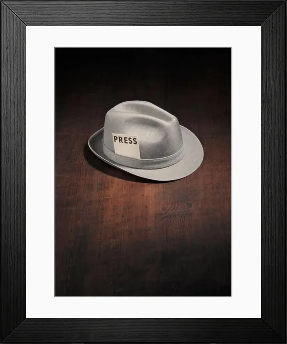 Framed Print : Vintage trilby hat with a press card Framed Print : Vintage trilby hat with a press card