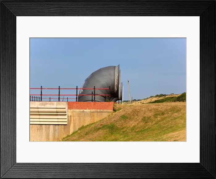 Framed Print : Vents on a water treatment works on Herne Bay Seafront, Kent, Uk Framed Print : Vents on a water treatment works on Herne Bay Seafront, Kent, Uk