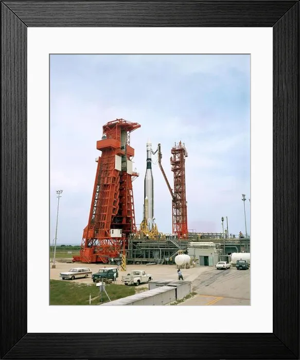 Framed Print : The Gemini-Agena target docking vehicle sits atop the Atlas launch vehicle prior to the Gemini X mission launch Framed Print : The Gemini-Agena target docking vehicle sits atop the Atlas launch vehicle prior to the Gemini X mission launch