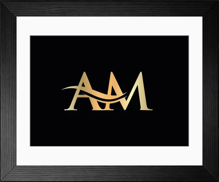Framed Print : Premium Letter AM Logo Design with water wave concept. AM Letter Logo Framed Print : Premium Letter AM Logo Design with water wave concept. AM Letter Logo