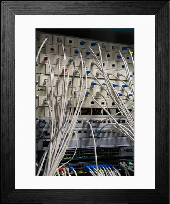 Framed Print : Network cable and switch, data center in server room Framed Print : Network cable and switch, data center in server room