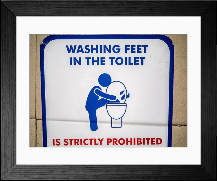 Framed Print : No washing feet in toilet sign, Mumbai, India Framed Print : No washing feet in toilet sign, Mumbai, India