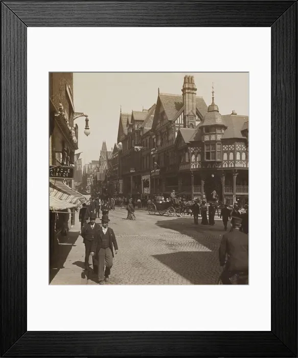 Framed Print : Vintage photo circa 1890 of Eastgate Street in Chester an historic town in England dating back to the medieval period Framed Print : Vintage photo circa 1890 of Eastgate Street in Chester an historic town in England dating back to the medieval period