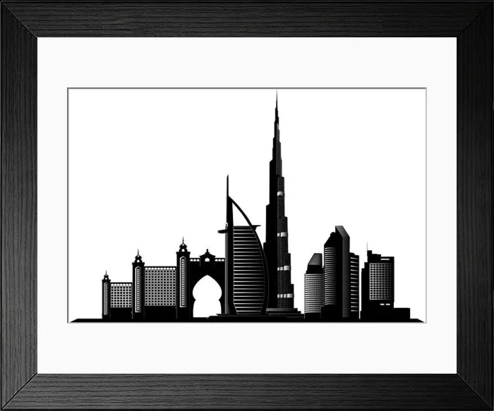 Framed Print : Vector skyline illustration of Dubai city silhouette isolateed on a white background Framed Print : Vector skyline illustration of Dubai city silhouette isolateed on a white background
