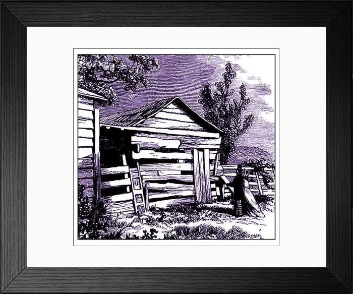 Framed Print : A very old engraving showing the former derelict remains of Knob Creek Farm Framed Print : A very old engraving showing the former derelict remains of Knob Creek Farm