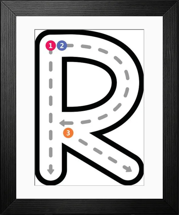 Framed Print : Tracing Alphabet uppercase capital letter R prewriting dotted line element for kindergarten Framed Print : Tracing Alphabet uppercase capital letter R prewriting dotted line element for kindergarten