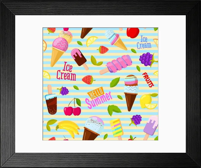 Framed Print : Vector seamless summer fruits pattern. colorful cartoon background vintage style illustration Framed Print : Vector seamless summer fruits pattern. colorful cartoon background vintage style illustration