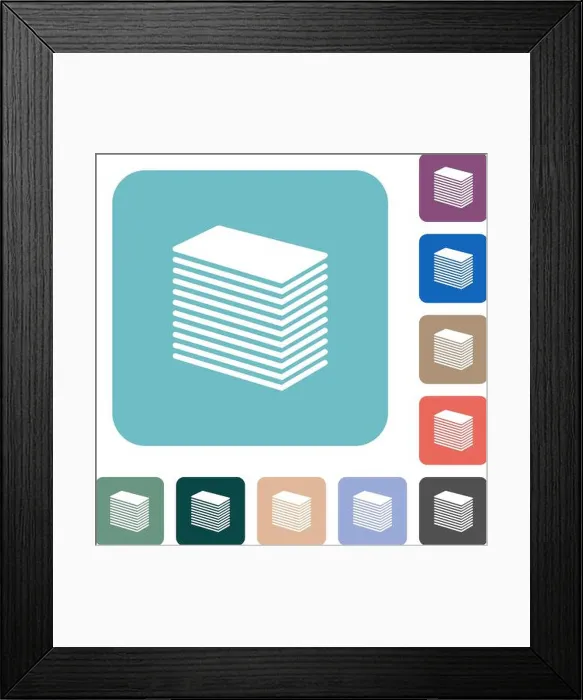 Framed Print : Paper stack solid white flat icons on color rounded square backgrounds Framed Print : Paper stack solid white flat icons on color rounded square backgrounds
