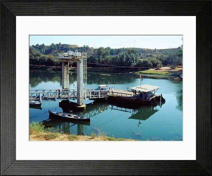 Framed Print : Car ferry over river Ebro. Flix, Tarragona province, Catalonia, Spain