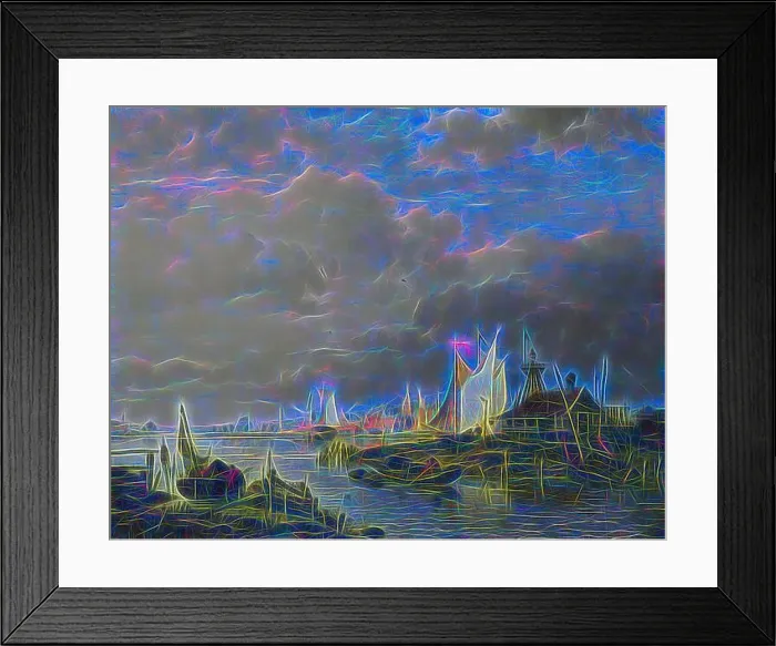 Framed Print : Boats on a River with a Beacon of Light Framed Print : Boats on a River with a Beacon of Light