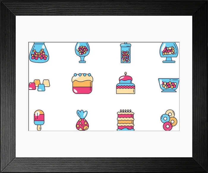 Framed Print : sweet dessert jar, candy and pastry icons set vector illustration Framed Print : sweet dessert jar, candy and pastry icons set vector illustration
