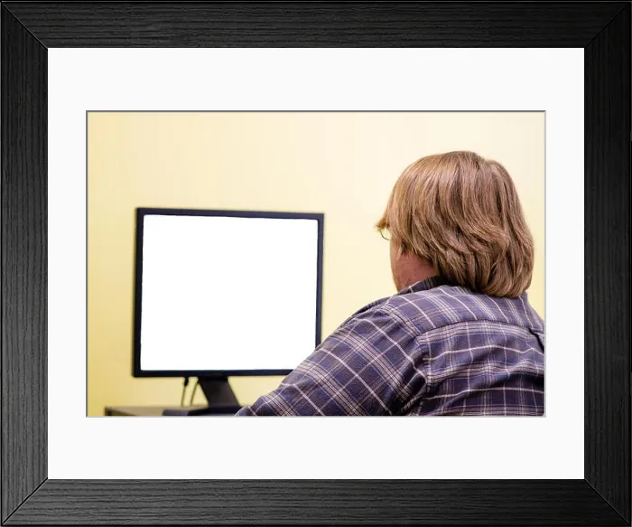 Framed Print : A Man staring at a blank screen