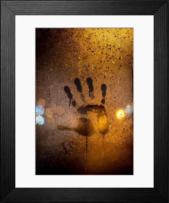 Framed Print : Hand print on a frozen glass Framed Print : Hand print on a frozen glass