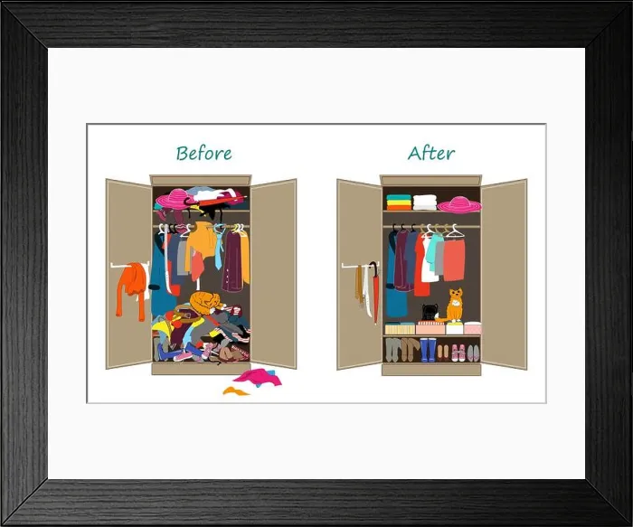 Framed Print : Before untidy and after tidy wardrobe Framed Print : Before untidy and after tidy wardrobe