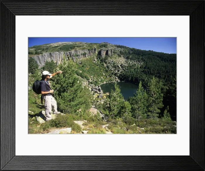 Framed Print : Mountaineer look at Laguna Negra lake Soria Castilla Spain Framed Print : Mountaineer look at Laguna Negra lake Soria Castilla Spain
