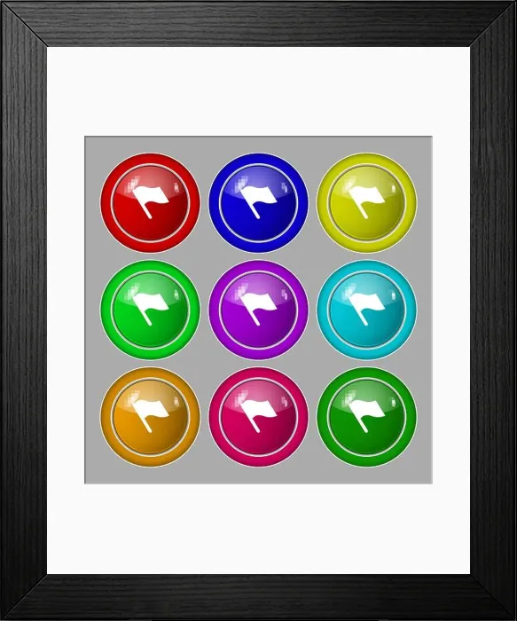 Framed Print : Finish, start flag icon sign. symbol on nine round colourful buttons. Vector illustration Framed Print : Finish, start flag icon sign. symbol on nine round colourful buttons. Vector illustration
