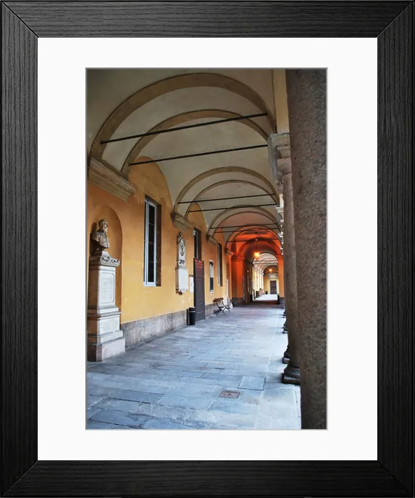 Framed Print : Courtyard and arcade in famous historical Pavia university, Lombardy, Italy Framed Print : Courtyard and arcade in famous historical Pavia university, Lombardy, Italy