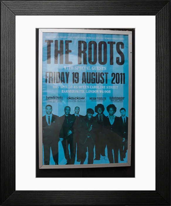 Framed Print : Poster of American hip hop / neo soul band, The Roots, London, England Framed Print : Poster of American hip hop / neo soul band, The Roots, London, England