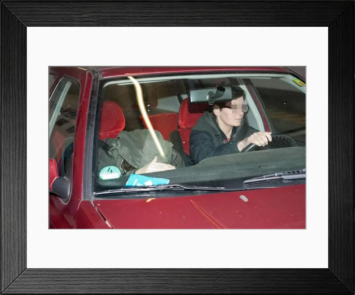 Framed Print : Former member of the RAF Guenter Sonnenberg (L) leaves the Higher Regional Court in Stuttgart with a car Framed Print : Former member of the RAF Guenter Sonnenberg (L) leaves the Higher Regional Court in Stuttgart with a car