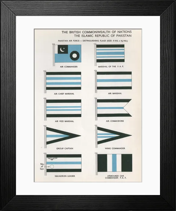 Framed Print : PAKISTAN AIR FORCE FLAGS. Wing Commander. Marshal. Captain. Squadron Leader 1958 Framed Print : PAKISTAN AIR FORCE FLAGS. Wing Commander. Marshal. Captain. Squadron Leader 1958