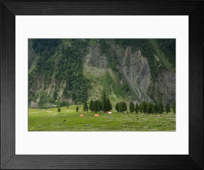 Framed Print : Tents at the valley in Jammu and Kashmir, India. The Kashmir valley is famous for its beautiful mountainous landscape Framed Print : Tents at the valley in Jammu and Kashmir, India. The Kashmir valley is famous for its beautiful mountainous landscape
