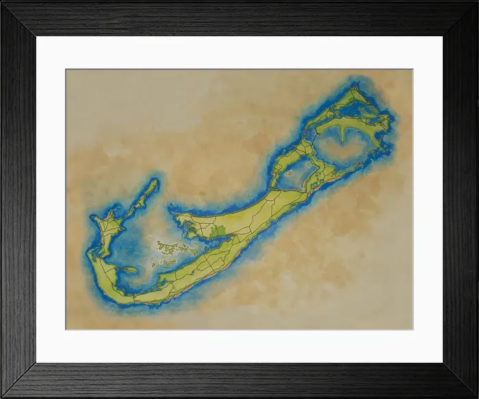 Framed Print : Bermuda Map. Hand painted map of Bermuda ready for adding graphics Framed Print : Bermuda Map. Hand painted map of Bermuda ready for adding graphics